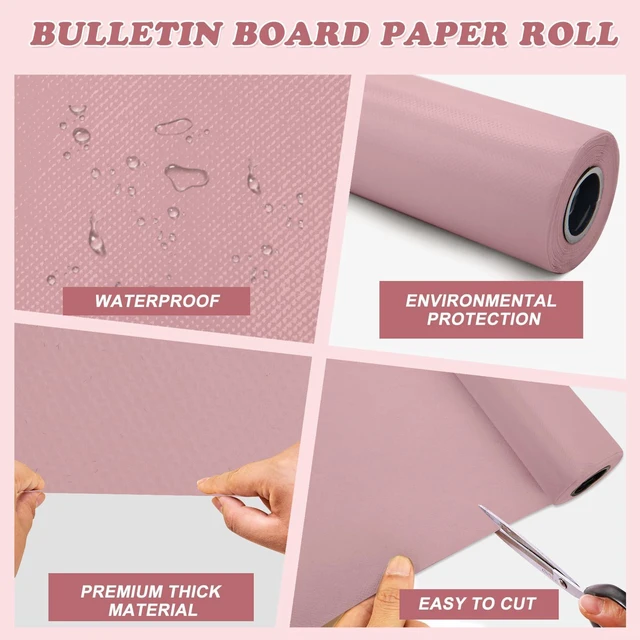 Alt view image 3 of 7 - Pink Bulletin Board Paper Roll,14.8FTx47IN Large Reusable Waterproof Erasable Classroom Wall Background Backdrop, Fade-Resistant Fabric Wrapping Paper School Decors Teacher Supplies