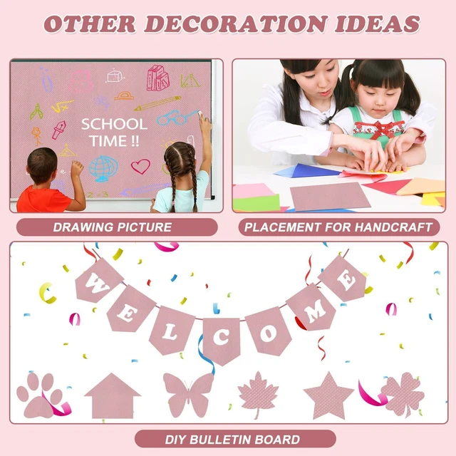 Alt view image 5 of 7 - Pink Bulletin Board Paper Roll,14.8FTx47IN Large Reusable Waterproof Erasable Classroom Wall Background Backdrop, Fade-Resistant Fabric Wrapping Paper School Decors Teacher Supplies