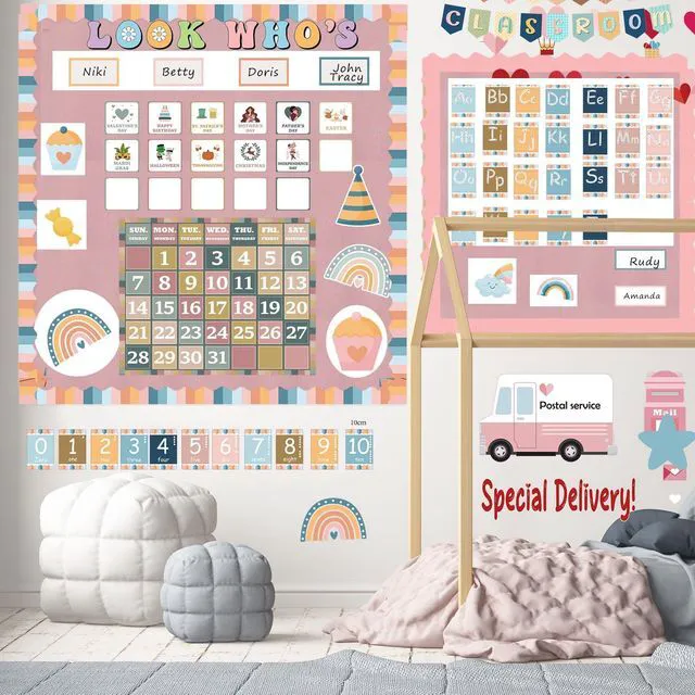 Alt view image 6 of 7 - Pink Bulletin Board Paper Roll,14.8FTx47IN Large Reusable Waterproof Erasable Classroom Wall Background Backdrop, Fade-Resistant Fabric Wrapping Paper School Decors Teacher Supplies