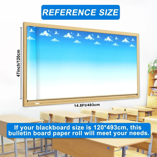 Alt view image 2 of 7 - Blue Sky Cloud Bulletin Board Paper Roll,14.8FTx47IN Large Reusable Waterproof Erasable Classroom Wall Background Backdrop, Fade-Resistant Fabric Wrapping Paper School Decors Teacher Supplies