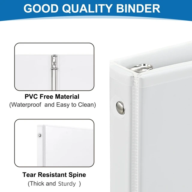 Alt view image 7 of 7 - Durable 1/2 Inch 3-Ring Binder, 0.5-inch Round Ring Binder with 2 Inside Pockets, 12 Pack White Binders, Clear View CoverBinder Holds 8.5'' x 11''Paper for Office/Home/Back to School