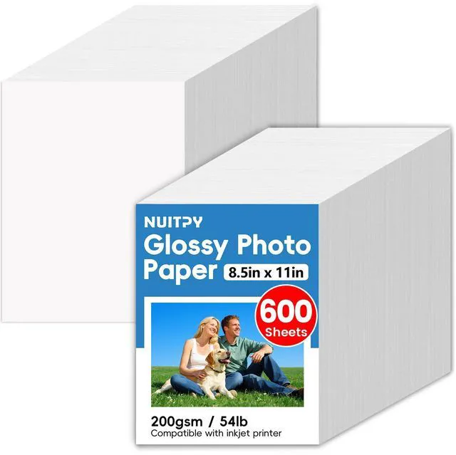 Main image of 600 Sheets Glossy Photo Paper, 8.5in x 11in, 200GSM / 54lb Inkjet Photo Printer Paper, Picture Paper for Photos, Calendars, Brochures, Cards, Menus