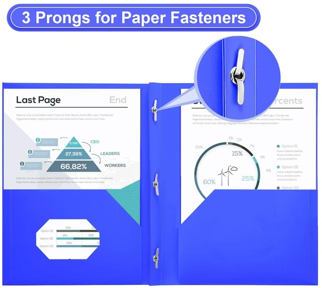 Alt view image 6 of 7 - Plastic Project-Folder with 2 Pockets and 3-Prong Fasteners, for US Letter Size, Bulk Pack Color File-Folder for US Letter Size Papers, Ideal for School & Office, (Blue)
