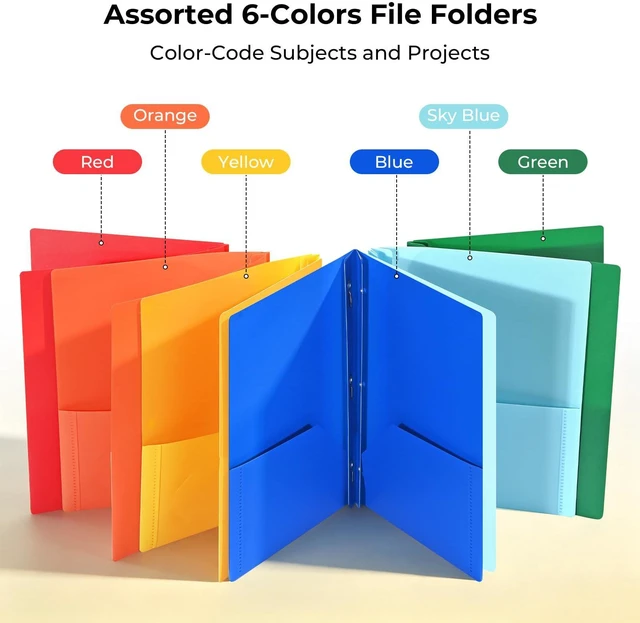 Alt view image 3 of 7 - Plastic Project-Folder with 2 Pockets and 3-Prong Fasteners, for US Letter Size, Bulk Pack Color File-Folder for US Letter Size Papers, Ideal for School & Office, (Assorted Bright Colors)