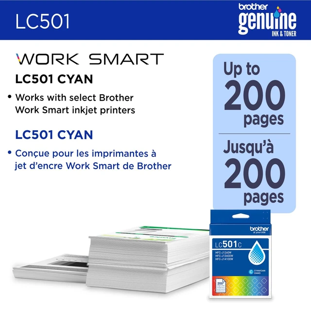 Alt view image 2 of 7 - Genuine LC501C Standard Yield Cyan Ink Cartridge (for use with Work Smart 1360DW and 1410DW Printers)