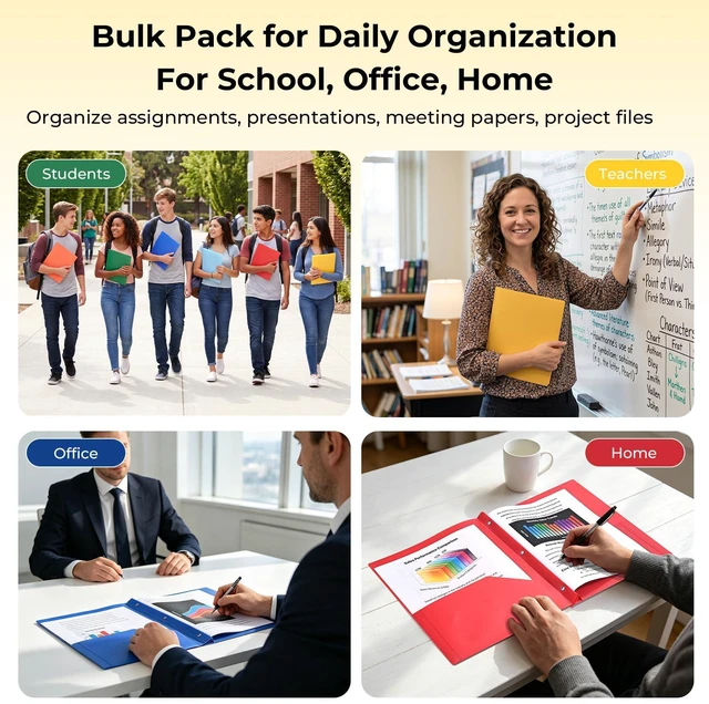 Alt view image 7 of 7 - Plastic Project-Folder with 2 Pockets and 3-Prong Fasteners, for US Letter Size, Bulk Pack Color File-Folder for US Letter Size Papers, Ideal for School & Office, (Assorted Bright Colors)