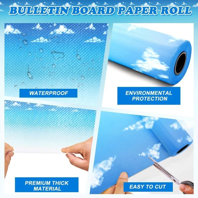 Alt view image 3 of 7 - Blue Sky Cloud Bulletin Board Paper Roll,14.8FTx47IN Large Reusable Waterproof Erasable Classroom Wall Background Backdrop, Fade-Resistant Fabric Wrapping Paper School Decors Teacher Supplies