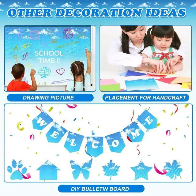 Alt view image 5 of 7 - Blue Sky Cloud Bulletin Board Paper Roll,14.8FTx47IN Large Reusable Waterproof Erasable Classroom Wall Background Backdrop, Fade-Resistant Fabric Wrapping Paper School Decors Teacher Supplies