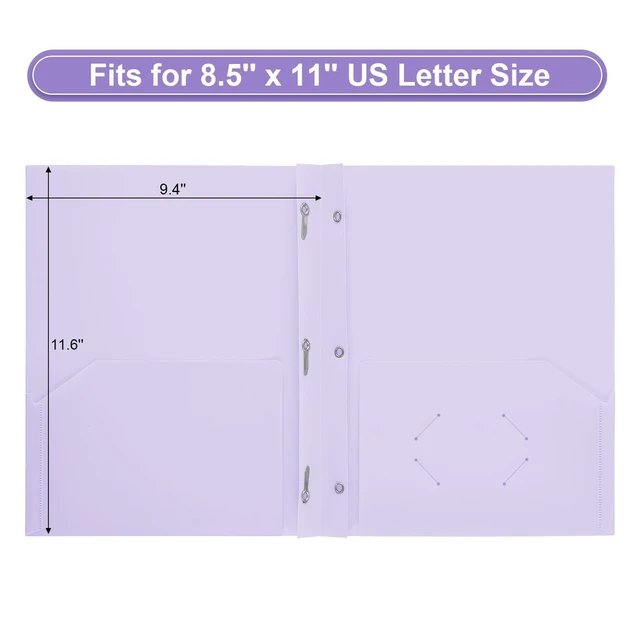Alt view image 2 of 6 - Plastic Project-Folder with 2 Pockets and 3-Prong Fasteners, for US Letter Size, Bulk Pack Color File-Folder for US Letter Size Papers, Ideal for School & Office, (Pastel Purple)