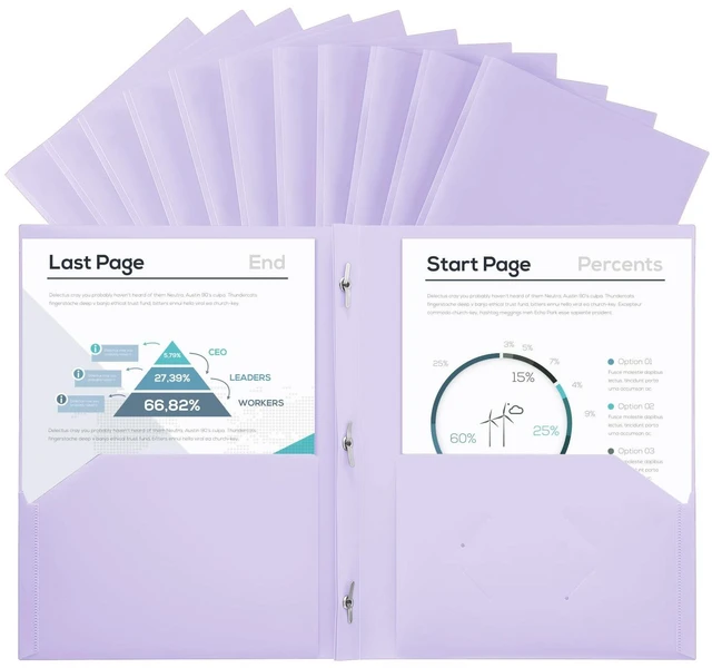 Main image of Plastic Project-Folder with 2 Pockets and 3-Prong Fasteners, for US Letter Size, Bulk Pack Color File-Folder for US Letter Size Papers, Ideal for School & Office, (Pastel Purple)