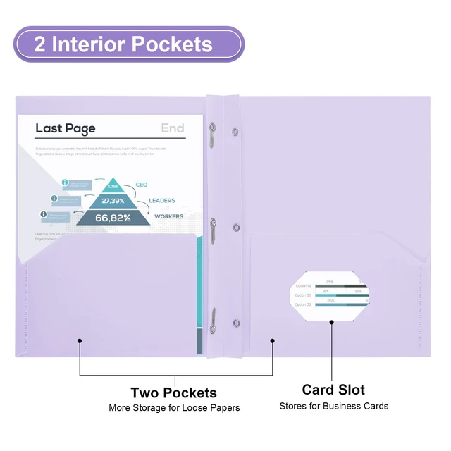 Alt view image 3 of 6 - Plastic Project-Folder with 2 Pockets and 3-Prong Fasteners, for US Letter Size, Bulk Pack Color File-Folder for US Letter Size Papers, Ideal for School & Office, (Pastel Purple)