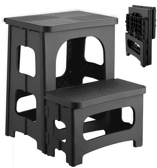 Main image of 2 Step Stool Foldable, Non-Slip Steps, Folding Step Stool for Adults & Kids, Plastic Stool Pool Ladder, Collapsible Stools 2 Step Ladder for Kitchen Toilet Bedroom Office RV, Holds 330 lbs
