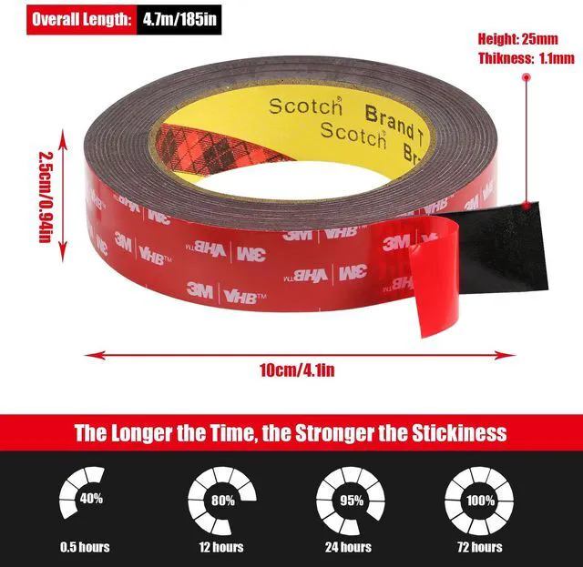 Alt view image 7 of 7 - Double Sided Tape Heavy Duty, Waterproof Mounting Foam Tape, 16.5ft Length, 0.98in Width, High Temperature Resistant Adhesive Tape for Car, LED Strip Light, Office Decor, Uses VHB 5952 Raw Material