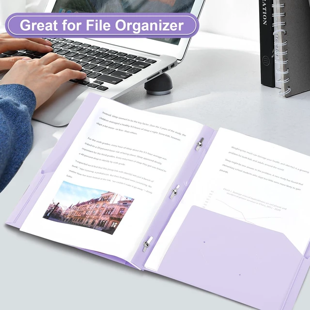 Alt view image 6 of 6 - Plastic Project-Folder with 2 Pockets and 3-Prong Fasteners, for US Letter Size, Bulk Pack Color File-Folder for US Letter Size Papers, Ideal for School & Office, (Pastel Purple)