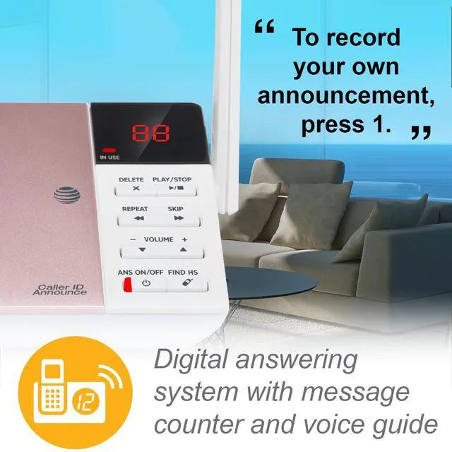Alt view image 5 of 7 - CL82257 DECT 6.0 2-Handset Cordless Phone for Home with Answering Machine, Call Blocking, Caller ID Announcer, Intercom and Long Range, Rose Gold