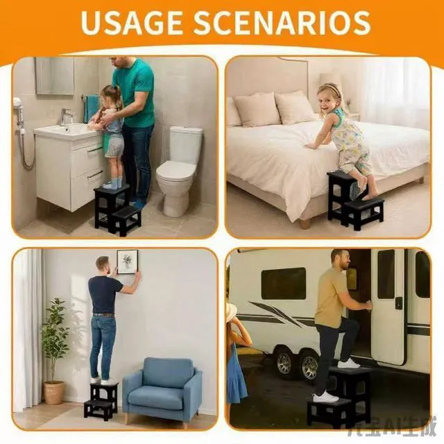 Alt view image 3 of 7 - 2 Step Stool Foldable, Non-Slip Steps, Folding Step Stool for Adults & Kids, Plastic Stool Pool Ladder, Collapsible Stools 2 Step Ladder for Kitchen Toilet Bedroom Office RV, Holds 330 lbs