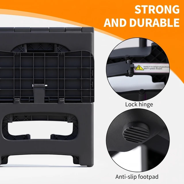 Alt view image 5 of 7 - 2 Step Stool Foldable, Non-Slip Steps, Folding Step Stool for Adults & Kids, Plastic Stool Pool Ladder, Collapsible Stools 2 Step Ladder for Kitchen Toilet Bedroom Office RV, Holds 330 lbs