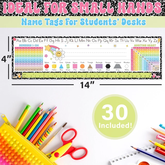 Alt view image 2 of 7 - Desk Name Tags for Classroom, 30 Pack Composition Notebook 14x4 Double-Sided Laminated 250gsm, Student Plates Learning Handwriting for Kindergarten 1st 2nd 3rd Grade Classroom Decor
