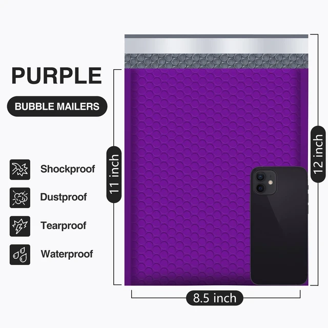 Alt view image 2 of 7 - Bubble Mailers 8.5x12" 25 Pack Usable Size 8.5x11" Purple Padded #2 Waterproof Self Seal Adhesive Medium Padded Envelopes for Small Business Bulk Bubble Wrap Mailers for Mailing Jewelry Makeup