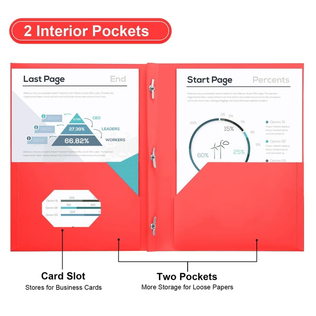 Alt view image 4 of 7 - Plastic Project-Folder with 2 Pockets and 3-Prong Fasteners, for US Letter Size, Bulk Pack Color File-Folder for US Letter Size Papers, Ideal for School & Office, (Red)