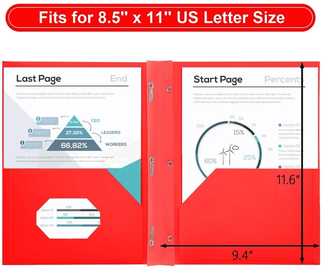Alt view image 2 of 7 - Plastic Project-Folder with 2 Pockets and 3-Prong Fasteners, for US Letter Size, Bulk Pack Color File-Folder for US Letter Size Papers, Ideal for School & Office, (Red)