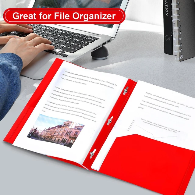 Alt view image 6 of 7 - Plastic Project-Folder with 2 Pockets and 3-Prong Fasteners, for US Letter Size, Bulk Pack Color File-Folder for US Letter Size Papers, Ideal for School & Office, (Red)