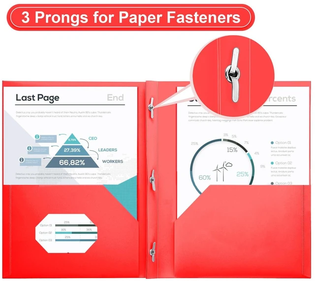 Alt view image 5 of 7 - Plastic Project-Folder with 2 Pockets and 3-Prong Fasteners, for US Letter Size, Bulk Pack Color File-Folder for US Letter Size Papers, Ideal for School & Office, (Red)