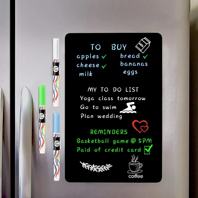 Main image of Magnetic Black Dry Erase Board Fridge Chalkboard Sheet 17"x11" Easy to Read with 3 Bright Colors Chalk Markers, Flexible Refrigerator Magnet Blackboard for Weekly Menu & Grocery List