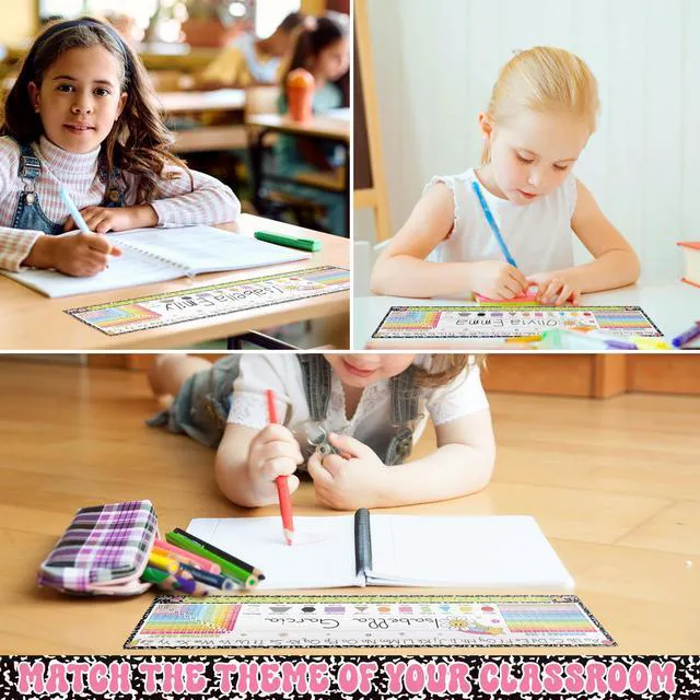 Alt view image 6 of 7 - Desk Name Tags for Classroom, 30 Pack Composition Notebook 14x4 Double-Sided Laminated 250gsm, Student Plates Learning Handwriting for Kindergarten 1st 2nd 3rd Grade Classroom Decor
