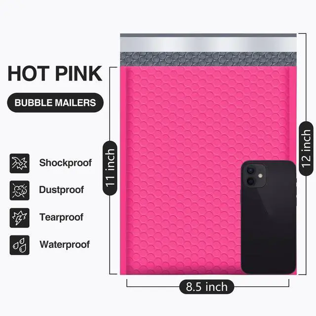 Alt view image 2 of 7 - Bubble Mailers 8.5x12" 25 Pack Usable Size 8.5x11" Hot Pink Padded #2 Waterproof Self Seal Adhesive Medium Padded Envelopes for Small Business Bulk Bubble Wrap Mailers for Mailing Jewelry Makeup