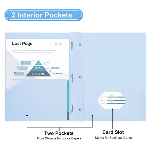 Alt view image 3 of 7 - Plastic Project-Folder with 2 Pockets and 3-Prong Fasteners, for US Letter Size, Bulk Pack Color File-Folder for US Letter Size Papers, Ideal for School & Office, (Pastel Blue)