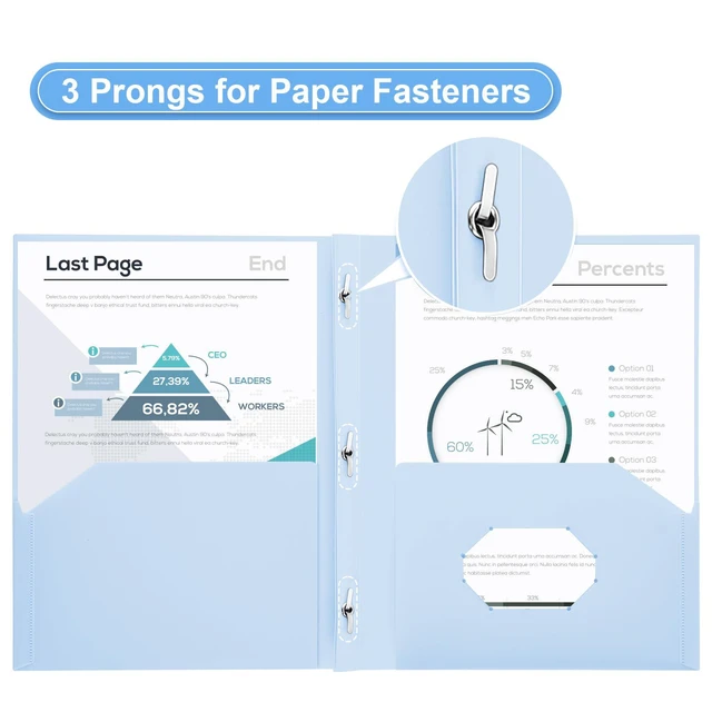 Alt view image 4 of 7 - Plastic Project-Folder with 2 Pockets and 3-Prong Fasteners, for US Letter Size, Bulk Pack Color File-Folder for US Letter Size Papers, Ideal for School & Office, (Pastel Blue)