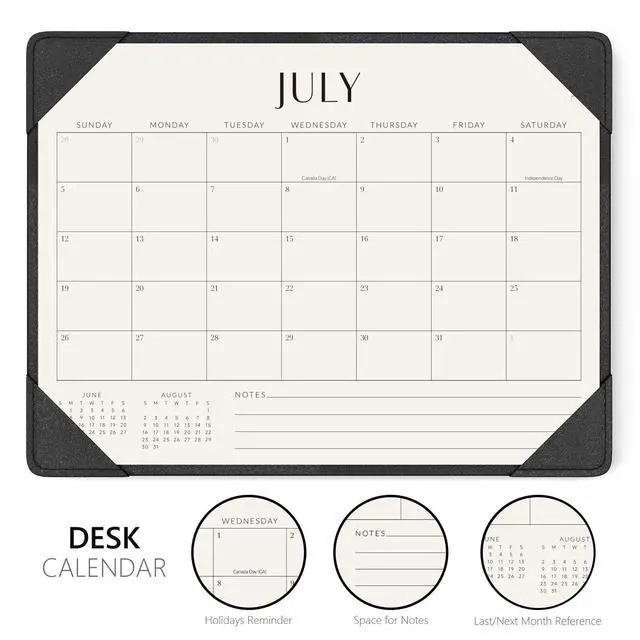 Alt view image 3 of 7 - Desk Calendar 2026-2027 with Protective Mat 14"x10.5" Desk Pad Calendar From July 2026 to December 2027, Desk Blotter Calendar for Easy Planning, Gift for the Holidays, Black