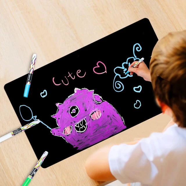 Alt view image 7 of 7 - Magnetic Black Dry Erase Board Fridge Chalkboard Sheet 17"x11" Easy to Read with 3 Bright Colors Chalk Markers, Flexible Refrigerator Magnet Blackboard for Weekly Menu & Grocery List