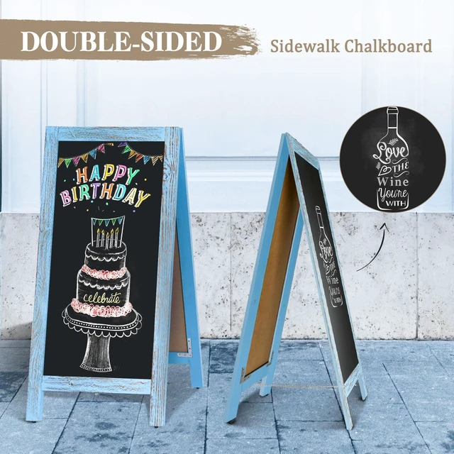 Alt view image 3 of 7 - Double-Sided Magnetic 40" x 20" Blue Chalk Board Sign Board Wooden A-Frame Sign, Sandwich Board Signs Outdoor, Chalkboard Easel, Menu Board for Restaurant, Business or Wedding