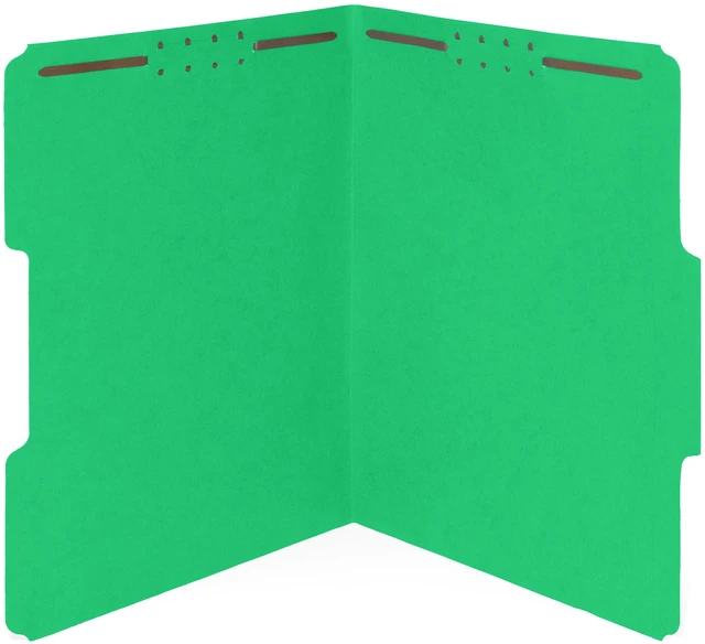 Main image of 50 Green Fastener File Folders, Letter, 1/3 Cut Tab Durable 11pt Green Paper, Reinforced 1/3 Cut Tabs, 2 Prong Fasteners, Medical, Law Client and Office Files