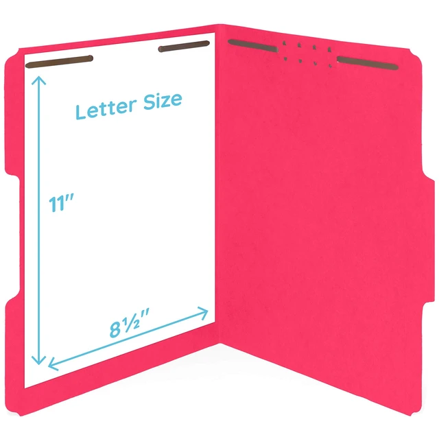 Alt view image 4 of 4 - 50 Red Fastener File Folders, Letter, 1/3 Cut Tab Durable 11pt Red Paper, Reinforced 1/3 Cut Tabs, 2 Prong Fasteners, Medical, Law Client and Office Files