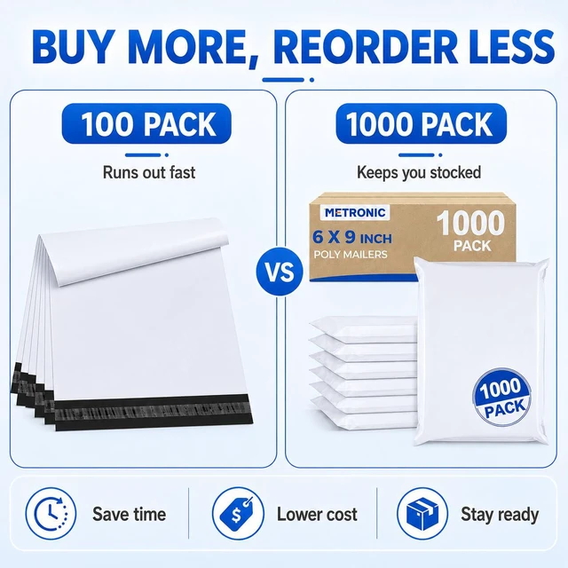 Alt view image 6 of 7 - Poly Mailers 6x9" 1000Pcs White Small Shipping Bags for Business Self-Seal Mailing Bags Bulk Waterproof and Tear-Resistant Mailers Poly Bags Postal Bags for Packaging Clothes, Apparel