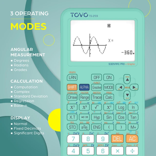 Alt view image 3 of 7 - TOVO Scientific Calculator with Graphic Functions, 360+ Functions Graphing Calculator for Students, Large 3" Screen Multi-Mode Scientific Calculators for High School & College, TS-259