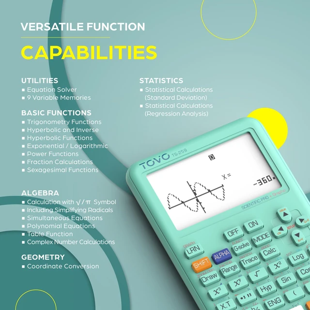 Alt view image 4 of 7 - TOVO Scientific Calculator with Graphic Functions, 360+ Functions Graphing Calculator for Students, Large 3" Screen Multi-Mode Scientific Calculators for High School & College, TS-259