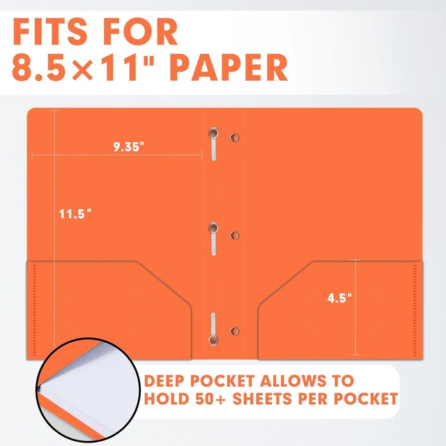 Alt view image 2 of 7 - 30 Pack Plastic 2 Pocket Folders with Prongs, Letter Size Orange Functional Folder Design With Metal Fastener Prongs, Keeps Documents Organized For School, Home And Workplace Filing