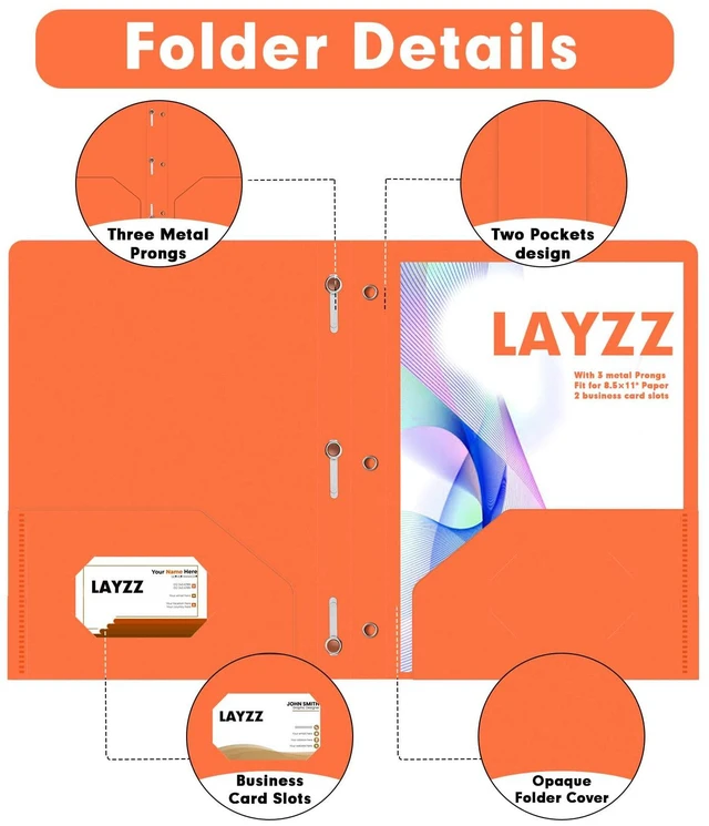 Alt view image 3 of 7 - 30 Pack Plastic 2 Pocket Folders with Prongs, Letter Size Orange Functional Folder Design With Metal Fastener Prongs, Keeps Documents Organized For School, Home And Workplace Filing