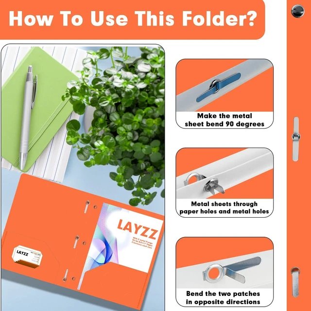 Alt view image 4 of 7 - 30 Pack Plastic 2 Pocket Folders with Prongs, Letter Size Orange Functional Folder Design With Metal Fastener Prongs, Keeps Documents Organized For School, Home And Workplace Filing