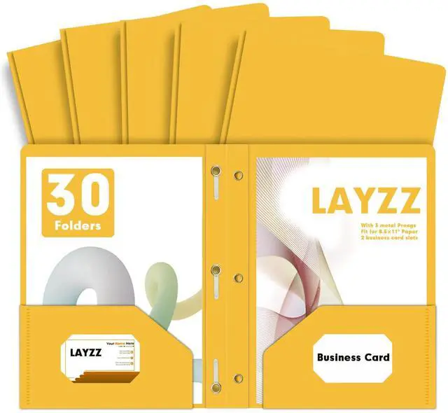 Main image of 30 Pack Plastic 2 Pocket Folders with Prongs Letter Size Yellow Color Functional Folder Design With Metal Fastener Prongs, Keeps Documents Organized For School, Home And Workplace Filing