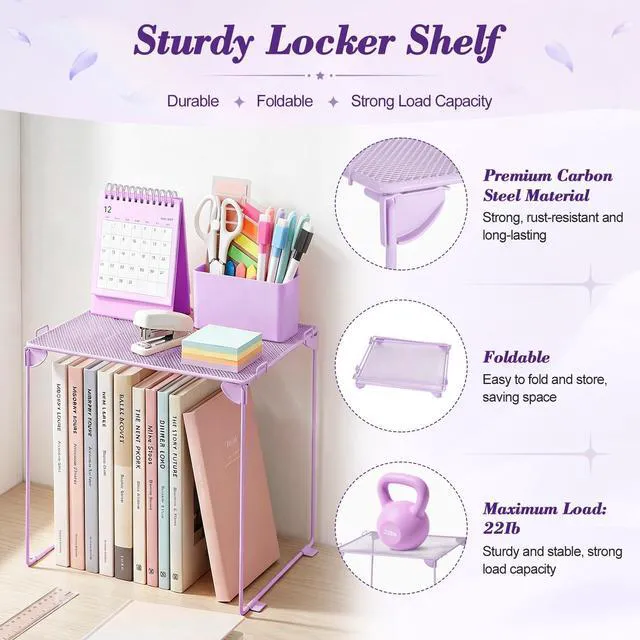 Alt view image 3 of 7 - Purple Locker Accessories Kit for Girls, Locker Organizer Kit with Locker shelf, Magnetic Mirror and Whiteboard, Pen holder, Magnets, Back to School Locker Essentials Decorations Kit