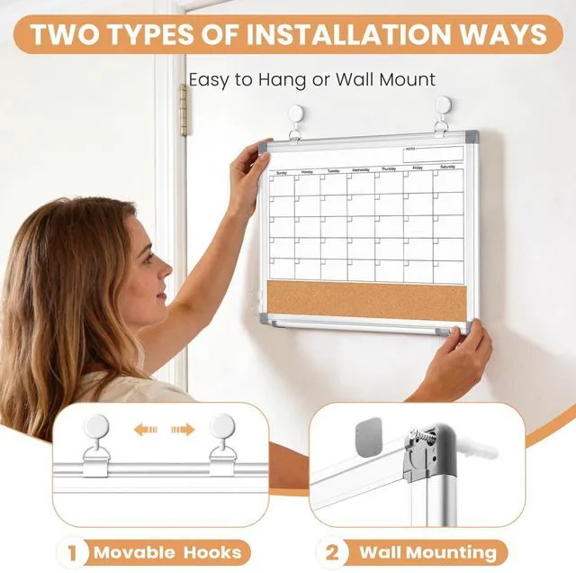 Alt view image 5 of 7 - Small Dry Erase Calendar Whiteboard for Wall, 16" x 12" Month White Board Double-Sided Magnetic, Calendar Cork Whiteboard Combo, Aluminium Frame, Bulletin Portable Board, Home Office School Dorm
