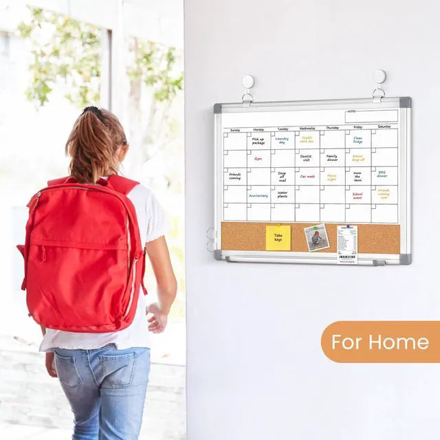Alt view image 7 of 7 - Small Dry Erase Calendar Whiteboard for Wall, 16" x 12" Month White Board Double-Sided Magnetic, Calendar Cork Whiteboard Combo, Aluminium Frame, Bulletin Portable Board, Home Office School Dorm