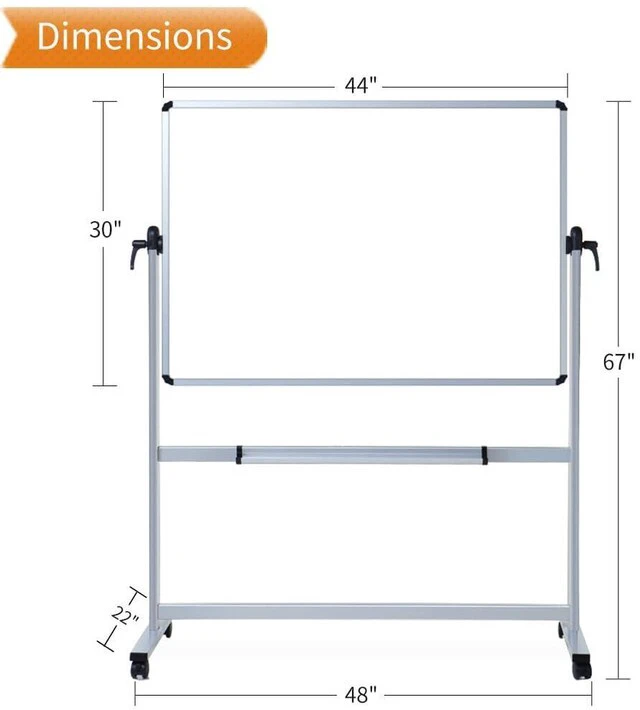 Alt view image 3 of 6 - Double-Sided Magnetic Mobile Whiteboard, 44" x 30" Rolling Dry Erase Board Easel Stand on Wheels with Aluminium Frame for School Office Home
