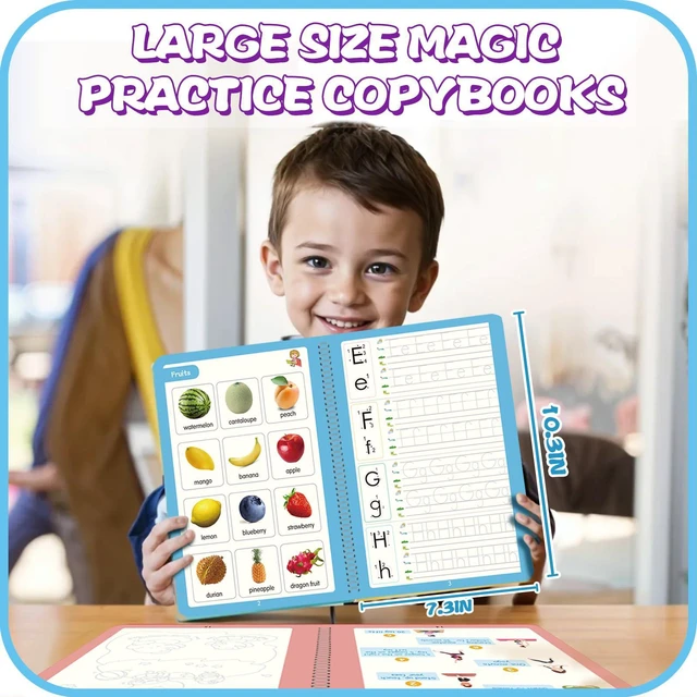 Alt view image 2 of 7 - Upgraded Large Size Magic Practice Copybook for Kids, Reusable Writing Practice Book, Preschool Copybook (4 Books with Pens) - Pink Bag