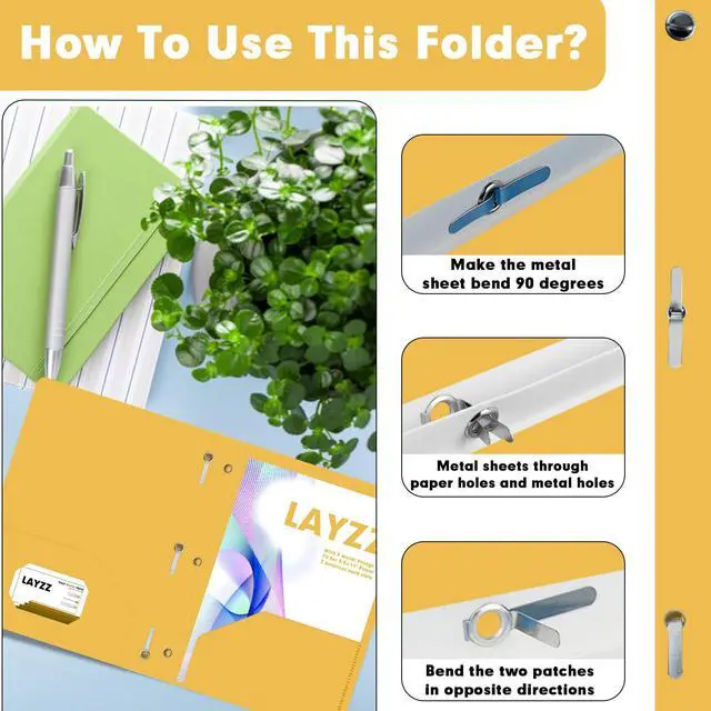 Alt view image 4 of 7 - 30 Pack Plastic 2 Pocket Folders with Prongs Letter Size Yellow Color Functional Folder Design With Metal Fastener Prongs, Keeps Documents Organized For School, Home And Workplace Filing